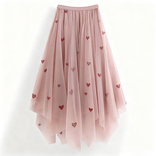 Irregular Gauze Women's High-Waist Solid Color A-Line Mid-Length Skirt