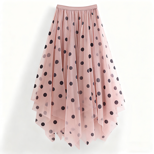 Women's High-Waist Solid Color Irregular Gauze Slim A-Line Midi Skirt
