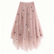 Women's Slim A-Line High-Waist Solid Color Irregular Gauze Midi Skirt
